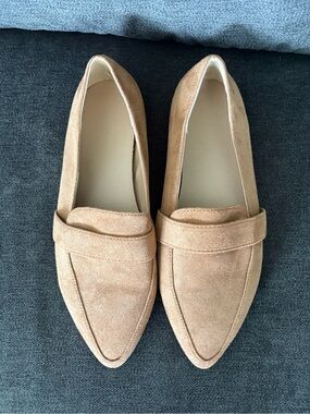 Suede Pointed-Toe Loafers in Tan for Women